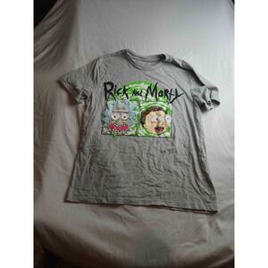 Rick and Morty Pixel Graphic Shirt Mens Large Gray Knit Portal Tee Short Sleeve